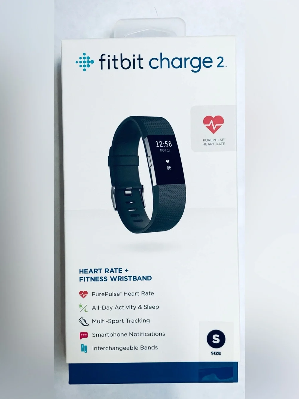 FITBIT CHARGE 2 NIB Black S heart rate and fitness wristband